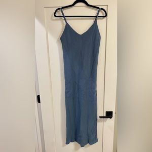 Blue Knit Midi Dress - Freshman Brand - Adjust Strap - Bodycon V Neck - Size M